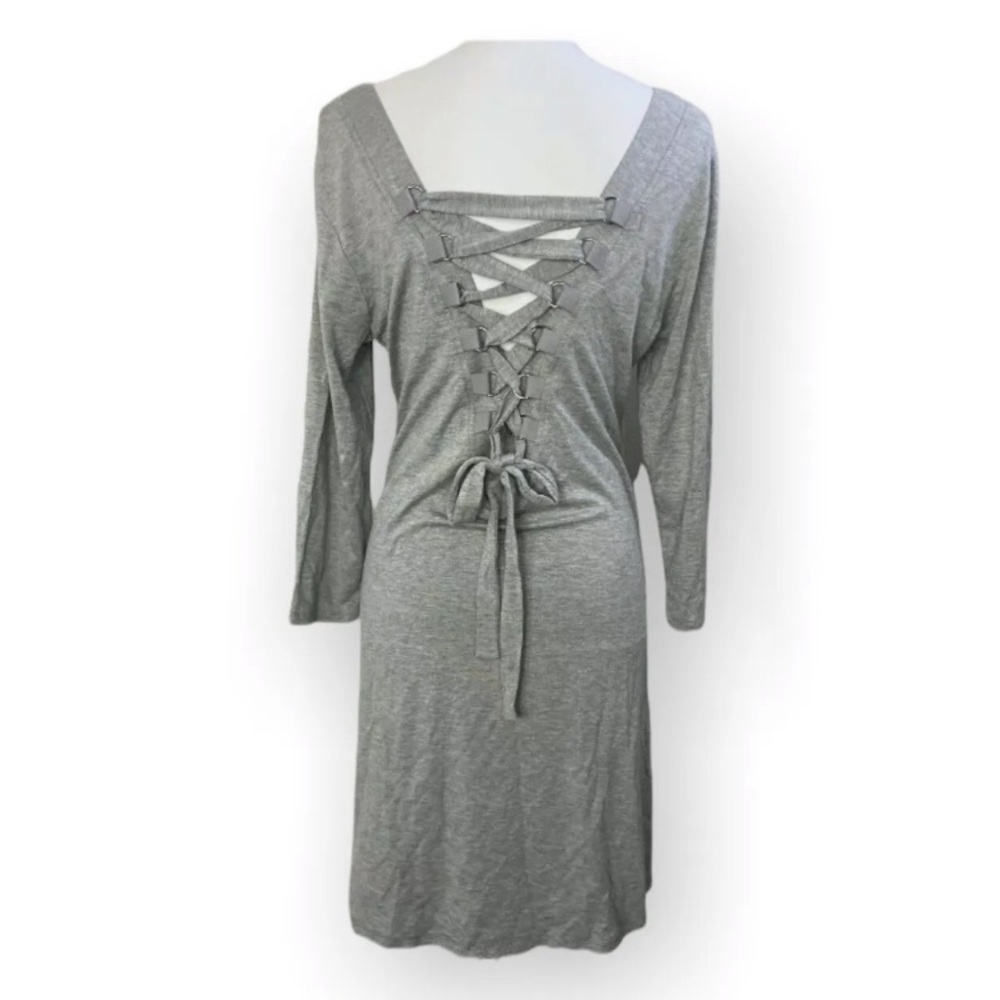 Cable & Gauge Grey Lace Up Back Knit Dress Casual Large NWT